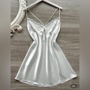 SHEIN White Satin Lace Trim Slip Chemise